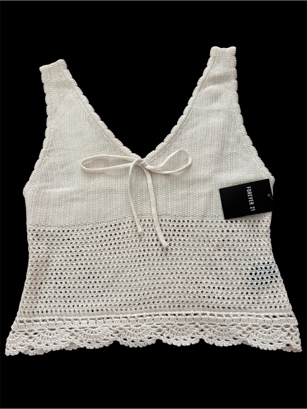 Forever 21 Cream Crochet Tie-Front Tank